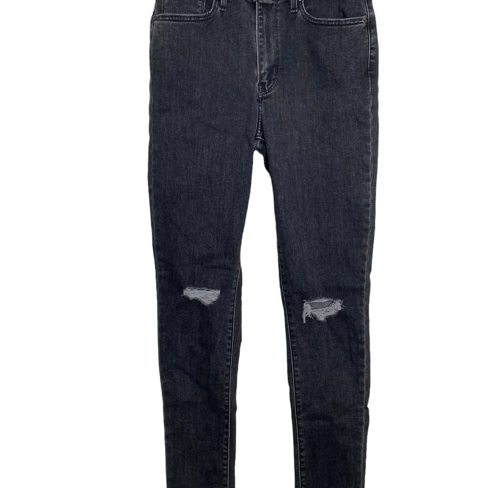 Levis Womens 721 High Rise Skinny Jeans Size 28 Black Distressed Grunge Goth - Picture 12 of 12